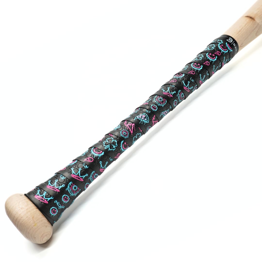 BatWrapz Baseball and Softball Bat Grip 1.1 mm Precut and Pro Feel Bat Grip Tape Replacement (Graffiti)