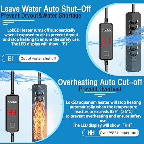 Lokgd Upgraded 10W Intelligent Aquarium Heater,59°F-93°F Submersible Fish Tank Heater with Intelligent Digital Display Con...