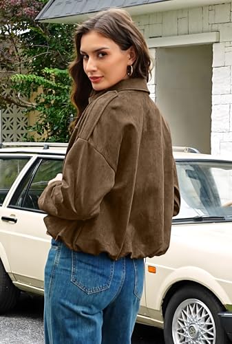 kipfall Womens Faux Suede Jackets Fall Fashion Outfits Coat Winter Clothes Open Front Cropped Jacket
