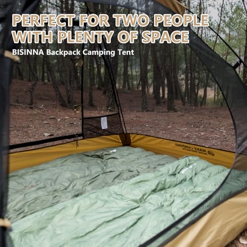 BISINNA Backpacking Tent 2 Person Lightweight Camping Tent Waterproof 3 Season with Aluminum Pole for Outdoor Mountaineeri...