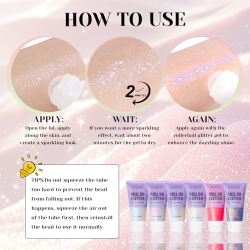 DAGEDA Roll-on Body Glitter,Holographic Face Hair Glitter Gel for Festival Outfit Mermaid Accessories,Chameleon Color Body...