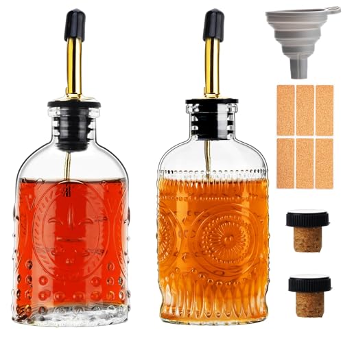 gegewawa Glass Coffee Syrup Dispenser Bottles Set 2 Pack 7 OZ, Simple Syrup Bottles with Metal Pour Spout, Syrup Dispenser for Coffee Bar Accessories for Maple Honey Syrup Oil and Sauces