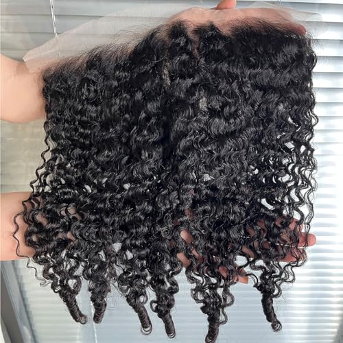 13x6 Burmese Curly Frontal 100% Real Human Hair 13x6 Frontal Burmese Curly Hair Transparent HD Lace Closure Natural Black 1B Color 16 Inch