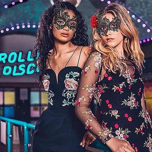 Obmyec Masquerade Lace Mask Women Black Masks Proms Face Mask Halloween Eye Mask Costume Party for Women and Girls