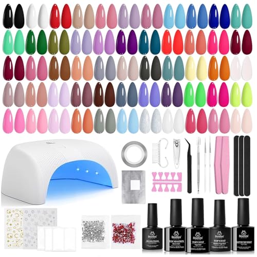 Beetles Gel Nail Polish Kit with U V Light - 80Pcs Color Enchantment 55 Colors Gel Polish Starter Kit with Base Top Coat D...