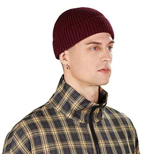 3 Pack Wool Fisherman Beanies for Men, Short Knit Watch Cap Cuffed Trawler Hats