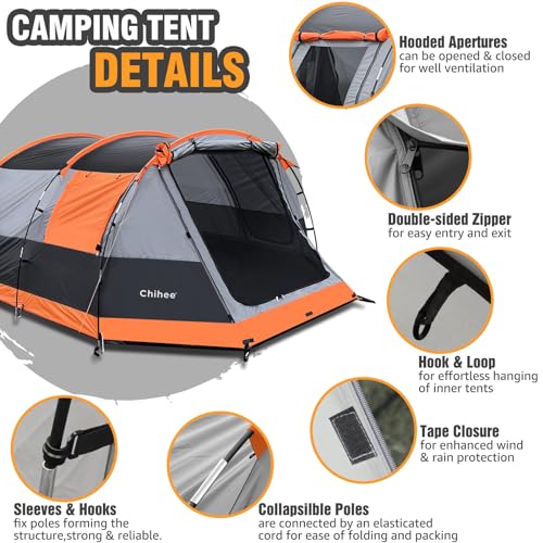 Chihee Camping Tents Tunnel Tent 4 Person Family Tents with 2 Doors Extra Weatherproof Outdoor Shelter 4 Seasons Tents wit...
