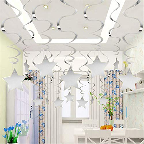 BEISHIDA Silver Star Hanging Swirl Decorations,Hanging Silver Party Supplies for Graduation Wedding Baby Shower Decoration...