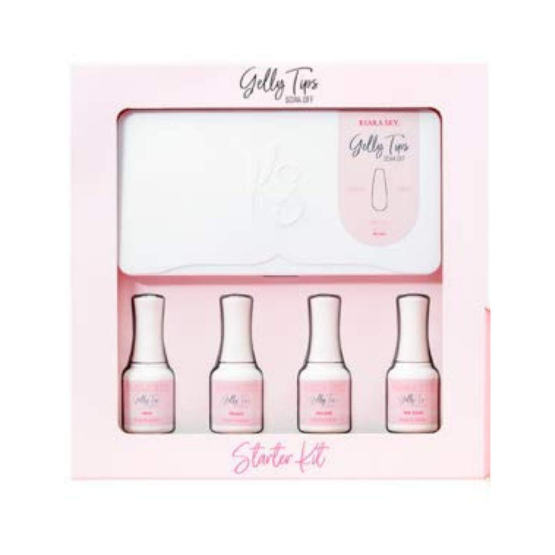Kiara Sky Gelly Tips Starter Kit | Includes Prep, Primer, Builder, Top Coat, Tips | Coffin Long (No Lamp)