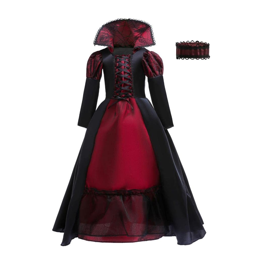 Dressy Daisy Little Girls Noble Medieval Royal Gothic Vampire Queen Halloween Costume Fancy Dress Up with Choker Size 5-6, M