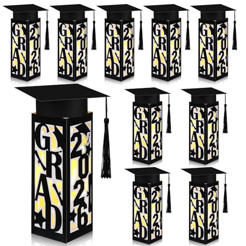 Tellingyou 9 Pcs Graduation Table Centerpieces Boxes 2026 Graduation Lantern Boxes with LED Light Small Cap Table Decorati...