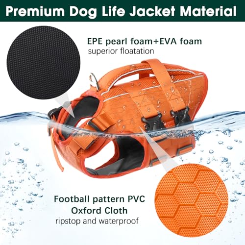 Kuoser Dog Life Jacket High Flotation, Reflective Dogs Life Vest for Swimming Boating, Adjustable Small Medium Large Dog l...