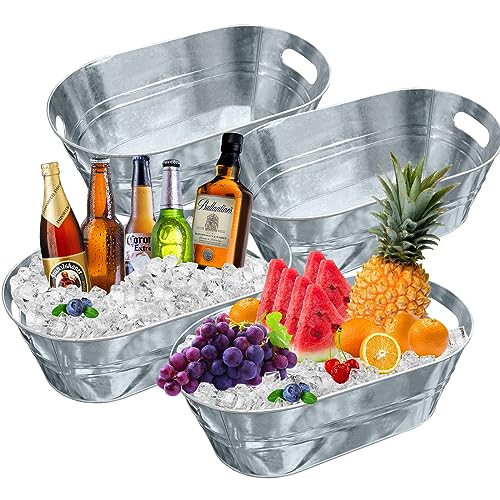 4 PCS 3 Gallon Galvanized Tub Champagne Bucket with Carry Beer Drink Storage Cooler Metal Beverage Ice Tub Galvanized Ice ...