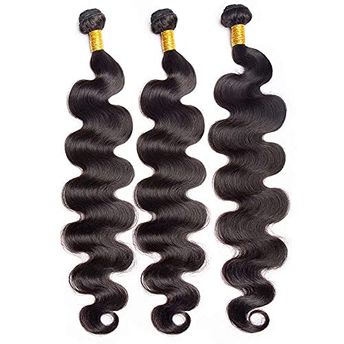 26 28 30 inch Body Wave Human Hair Bundles Body Wave Bundles Real Unprocessed Brazilian Human Hair Extensions for Black Women Natural Color