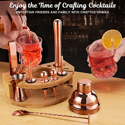 Bartender Kit with Bamboo Stand, 12 Piece 25oz Cocktail Shaker Set with All Essential Bar Tools Set for Drink Mixing, Idea...