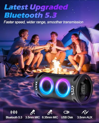 Large Bluetooth Speaker, 260W Peak Powerful Loud Sound with Deep Bass, 15Hr Playtime, Fast Charge, TWS, Cool Lights, Porta...