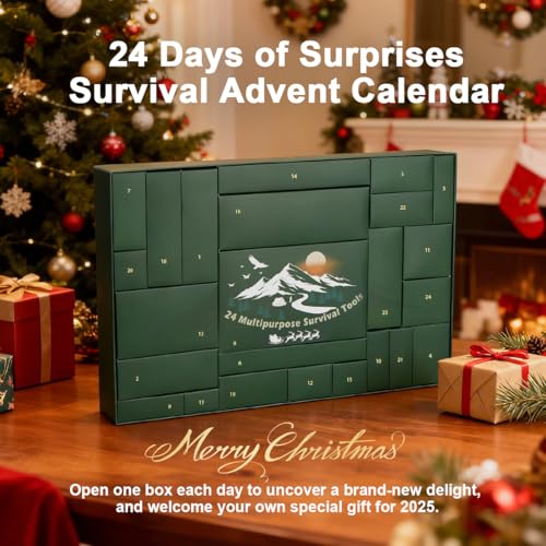 Survival Advent Calendar 2025 for Men, Adults Survival Kit Tool Advent Calendar, 24 Days Christmas Countdown Calendar for ...