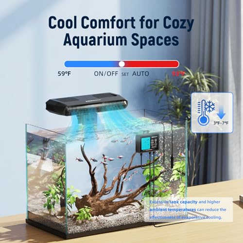 AQUASMITH Aquarium Chiller Fan,Fish Tank Cooler with Temperature Control,Minimum Setting 59℉,Auto Start/Stop,Refrigeration...