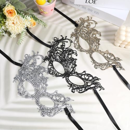 Gtziqa Lace Masquerade Mask, 3 PCS Mysterious Fun Lace Eye Mask Costume Adult Black Maskerade Masks for Women Men Couples ...
