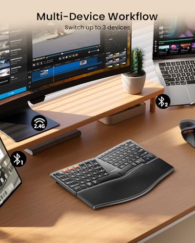 ProtoArc Bluetooth Ergonomic Keyboard, EK04 Mini Compact Wireless Ergonomic Keyboard, Hard Palm Rest, Multi-Device, Split ...