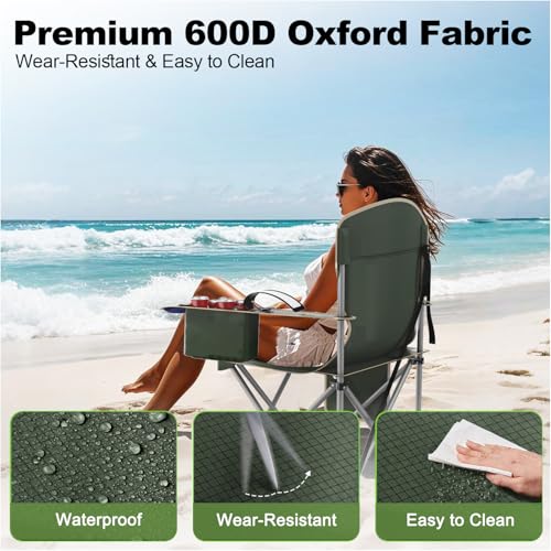 VTOY Folding Camping Chairs Durable 600D Oxford, Portable Outdoor Chair with Cooler Pouch, Cup Holder & Storage Pocket for...