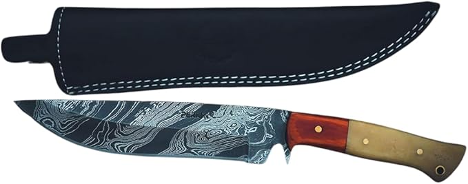 Perkin FBE111 Fixed Blade Hunting Knives with Sheath- Damascus Steel Handmade Full Tang Bushcraft Fixed-Blade Premium Knif...