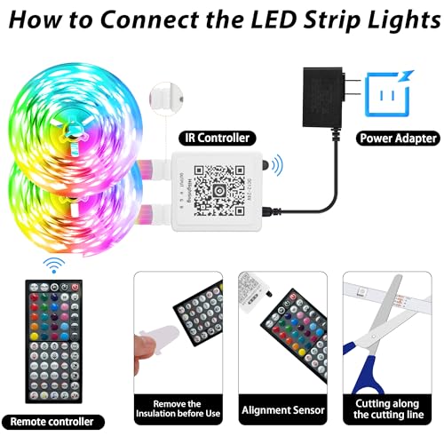 Ledagic Led Lights for Bedroom 150 ft (2 Rolls of 75ft), Music Sync RGB Led Strip Lights with Remote App Control, Color Ch...