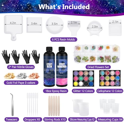 KISREL Epoxy Resin Kit for Beginners, Resin Kit with Molds, 18OZ Epoxy Kit with Dried Flowers, Measuring Cups and Resina S...