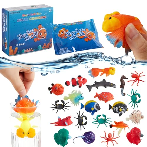 Color Changing Water Table Toys, Mold Free Bath Toys, Squishy Mini Fish Sea Animals Toys for Kids, for Pool, Bathroom, Oce...
