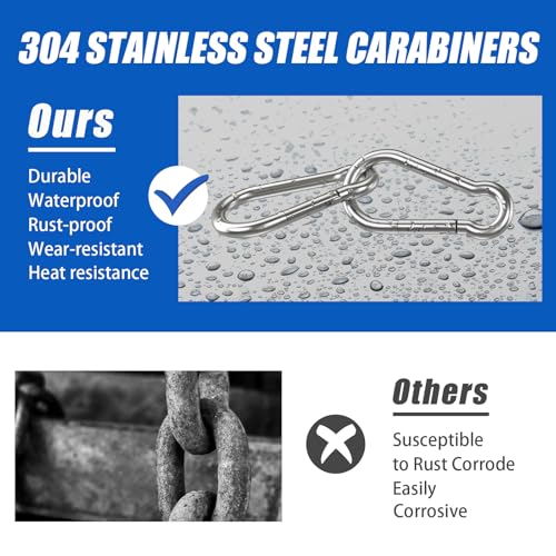 Large Carabiner Clip Hooks, 4pcs 5.5 inch Carabiners Heavy Duty, 304 Stainless Steel Spring Snap Hook Fits Camping Hanging...