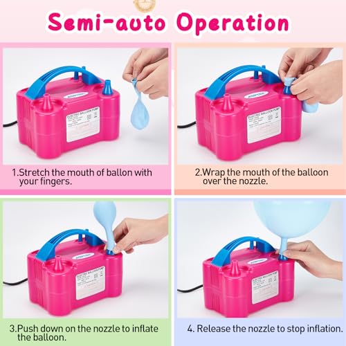 AGPTEK Electric Air Balloon Pump, 110V 600W Rose Red Portable Dual Nozzle Inflator/Blower for Party Decoration