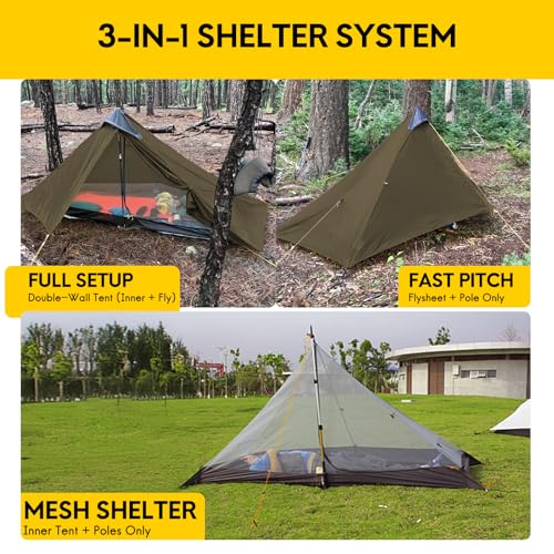 LANSHAN Ultralight Tent 3-Season Backpacking Tent for 1-Person or 2-Person Camping, Trekking, Kayaking, Climbing, Hiking