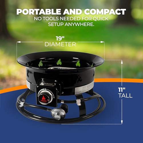 Outland Living Portable Propane Fire Pit, 19-inch, 58,000 BTU with Fire Pit Cover & Carry Kit, Smokeless Gas Firebowl | Pe...