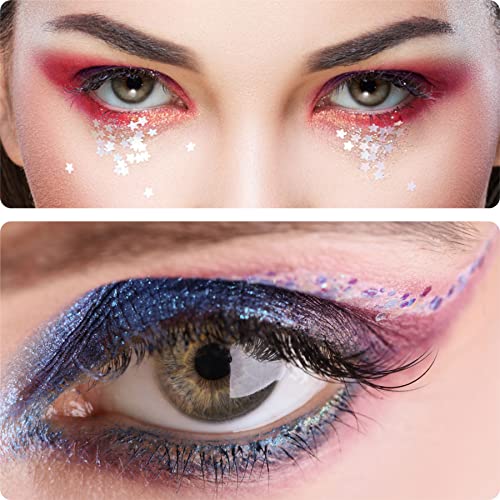 Face Jewels 6 Sheets Face Gems Stick On, 10g Chunky Glitter, Face Jewelry Rhinestones Crystals Stickers, Fairy Euphoria Ey...