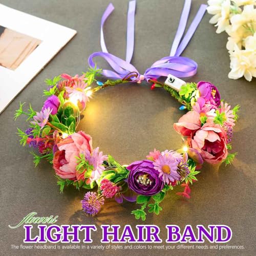 DRESBE Light Up Flower Crown LED Floral Headband Glow Fairy Hair Accessories for Women