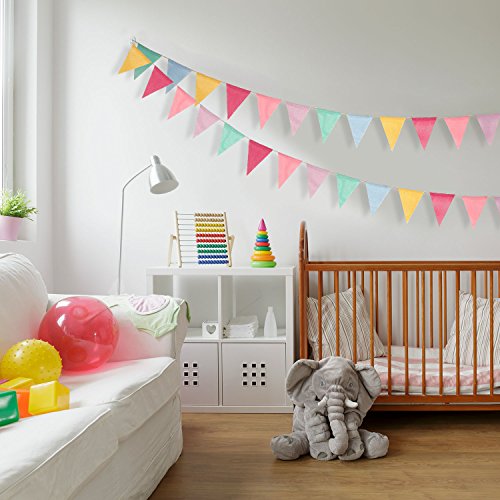 Boao 48 Pieces 36 Feet 4.9x6.7 Inch Colorful Pennant Flags Banner Imitated Burlap Bunting Banner Triangle Flag Garland for...
