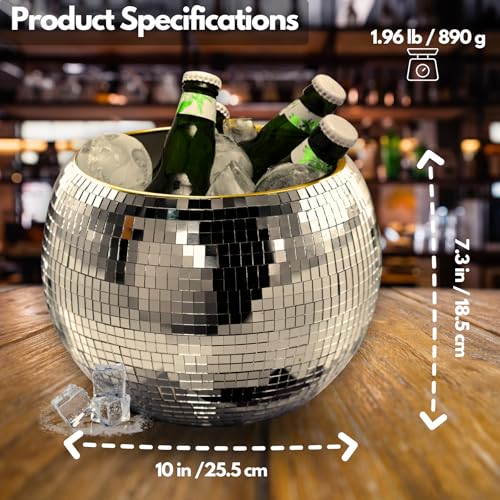 Favation Disco Ice Bucket for Parties - 9.8 Inch Disco Ball Theme Party Decorations, Mirror Sliver Disco Ball Decor,Dazzli...