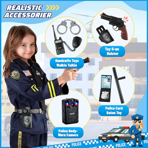GIFTINBOX 12PCS Police Costume for Kids, Kids Police Officer Costume for Boys Girls with Accessories, Halloween Costumes f...
