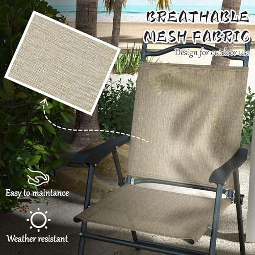 Outsunny Folding Patio Chairs, Set of 4 Sports Chairs for Adults, Camping Chairs with Armrests, Breathable Mesh Fabric Sea...