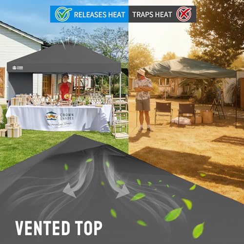 CROWN SHADES 10x10 Pop Up Canopy with 1 Side Wall - Beach Tent with One Push Setup - Outdoor Sun Shade for Events, Partie...