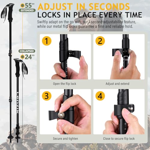 Lenzik Carbon Fiber Trekking Poles – Collapsible and Telescopic，EVA Grips, Ultralight Nordic Hiking Poles for Backpacking ...