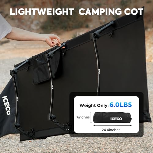 ICECO Camping Cot with Camping Blanket, Folding Cot for Camping, Portable Bed Sleeping Cot, Lightweight Backpacking Cot St...