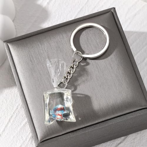XUYUH Creative Resin Water Bag Keychain Charm Stylish Resin Fish Keychain with Transparent Water Bag Chic Hangings Decorat...