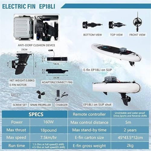SICWEDIM Surfboard Electric Fin, SUP Fin Rechargable Electric Fin Stand Up Paddle Board, with Brushless Motor, Equipped wi...