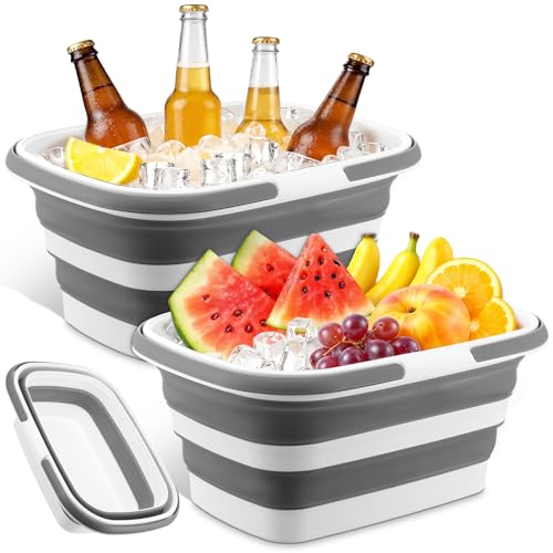 2 Pcs Collapsible Ice Buckets for Parties, Foldable Beverage Tub, Large Ice Buckets Drink Cooler for Wine/Beer/Champagne, ...
