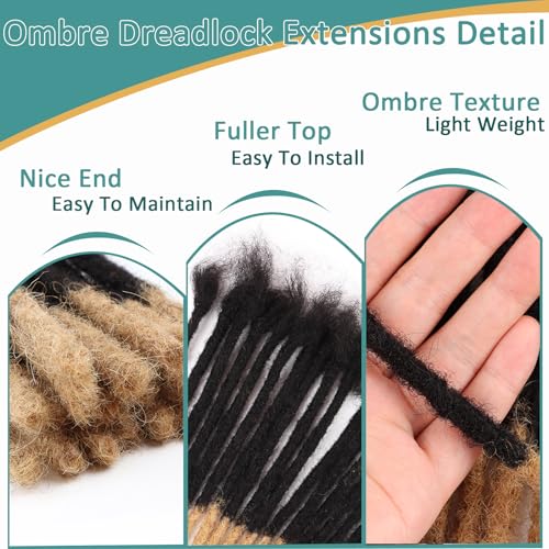 Viovian 0.6cm Dreadlock Extensions Human Hair 8 Inch 60 Strands Ombre Dread Extensions Human Hair Locs Extensions for Men Dreads Extensions Color 1b/27