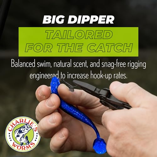 Charlie's Worms Big Dipper Scented Soft Bait for Freshwater & Saltwater Fishing, Paddle Tail Swimbait Lures, Plastic Minno...