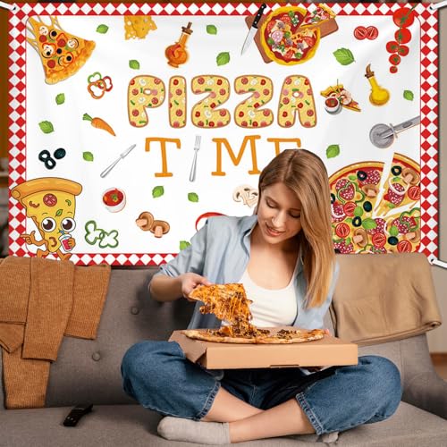 AIBIIN Pizza Backdrop Pizza Time Photography Background Cooking Pizza Birthday Party Decoration Supplies Banner Photo Boot...