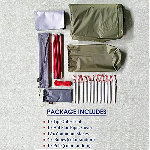 4 Persons 5lb Lightweight Tipi Hot Tents with Stove Jack, 7'3" Standing Room, Teepee Tent for Hunting Family Team Backpack...