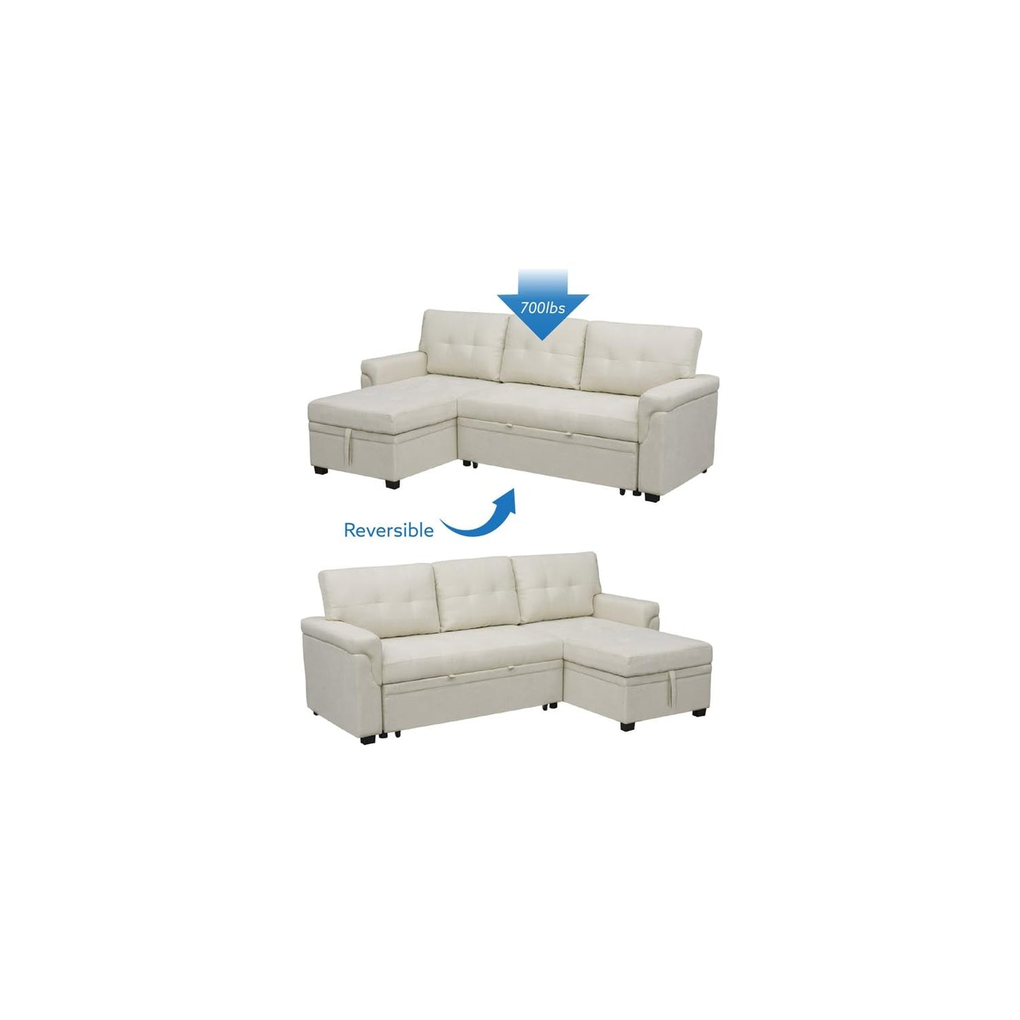 Naomi Home Transform Any Space: Sleeper Sectional Sofa with Convertible Sofa Bed & Inviting Chaise. Find Tranquil Comfort with Stress-Relieving Design & Durable Cushions - White/Air Leather